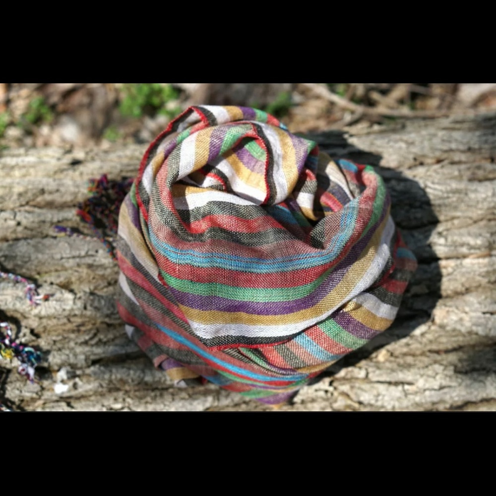 Multi-colored striped scarf. Cotton. Brand New.